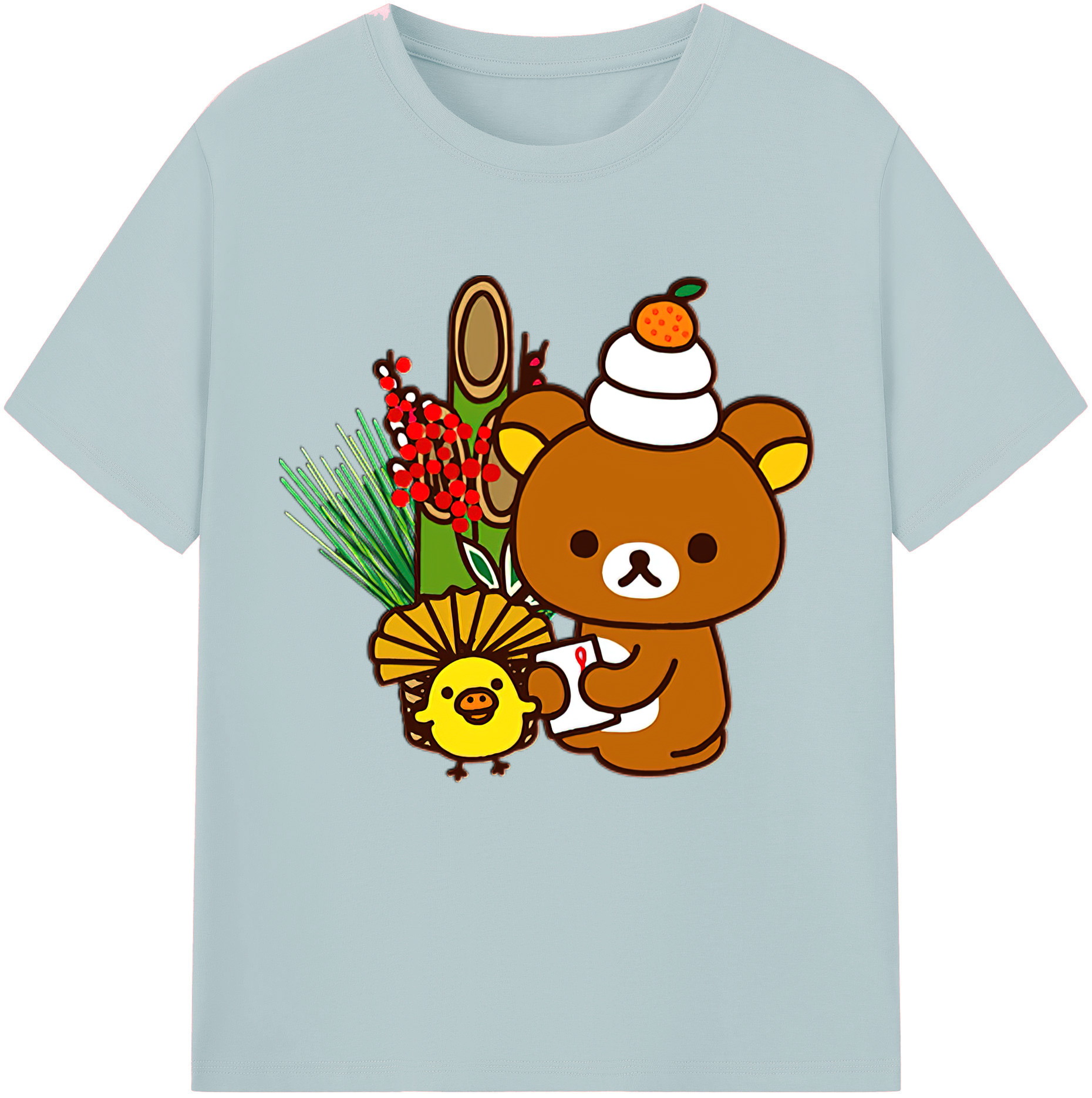 （画像用） リラックマ リラックマ キイロイトリ Rilakkuma Korilakkuma Kiiroitori 綿100％半袖Tシャツ（フロントプリント）